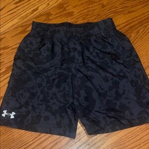 Boys Under Armour Black and Dark Gray Camo Performance Shorts